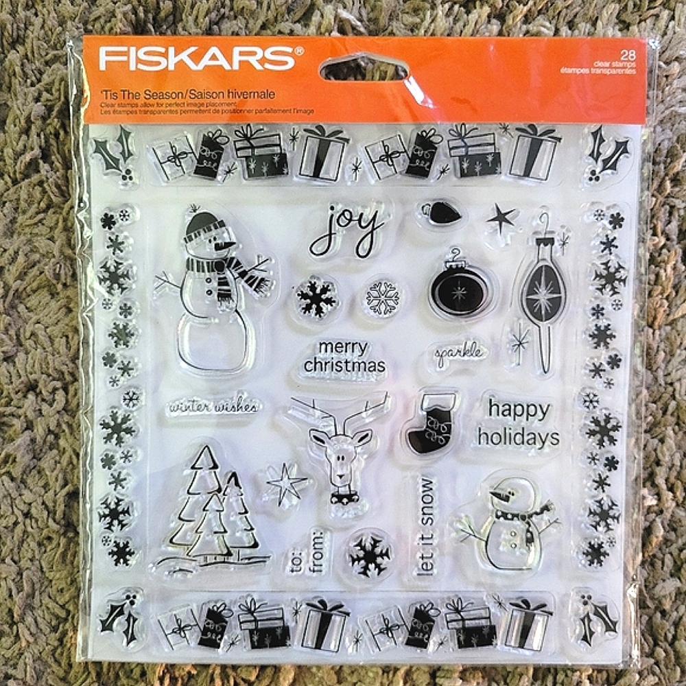 Fiskars Easy Stamp Press Tis The Season 28 Clear Stamps